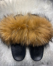 Load image into Gallery viewer, Brown Raccoon Fur Slides
