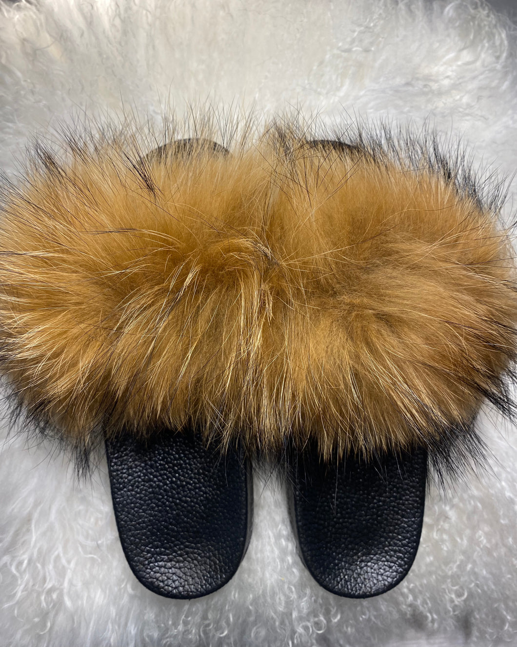 Brown Raccoon Fur Slides